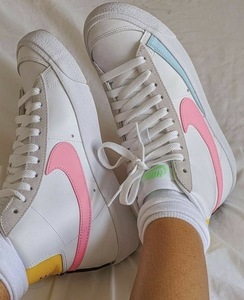 White pink yellow high waisted blazer